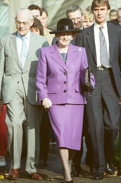 Prime Minister Margaret Thatcher and her husband Denis visit the church near Chequers