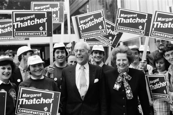 Framed Print : Prime Minister Margaret Thatcher and her husband Denis campaigning ahead of the General Framed Print : Prime Minister Margaret Thatcher and her husband Denis campaigning ahead of the General