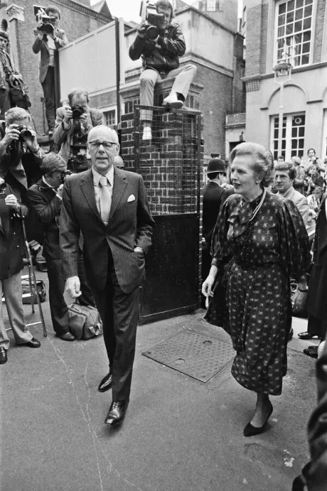 Framed Print : Prime Minister Margaret Thatcher and husband Dennis seen here arriving at the polling