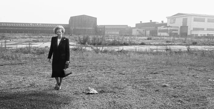 Framed Print : Prime Minister Margaret Thatcher seen here at what remains of the Head Wrightson works in Framed Print : Prime Minister Margaret Thatcher seen here at what remains of the Head Wrightson works in
