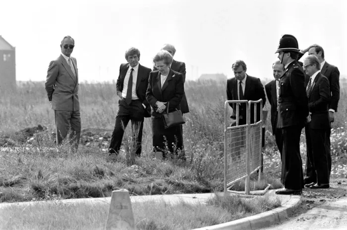 Framed Print : Prime Minister Margaret Thatcher seen here at what remains of the Head Wrightson works in Framed Print : Prime Minister Margaret Thatcher seen here at what remains of the Head Wrightson works in