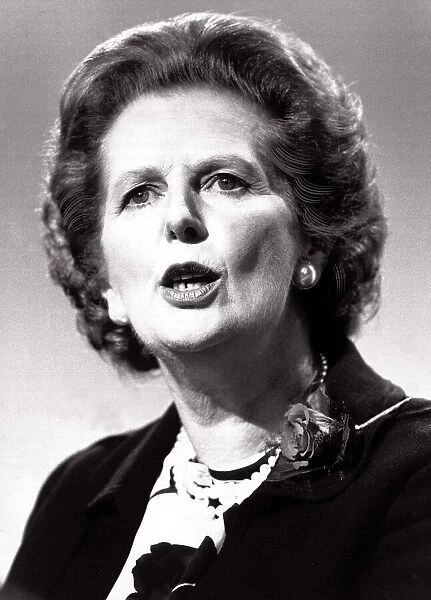 Prime MInister Margaret Thatcher speaking at the Conservative Party conference
