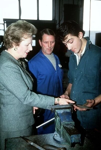 Prime Minister Margaret Thatcher visits Fords Youth Training Centre in Dagenham. 1987