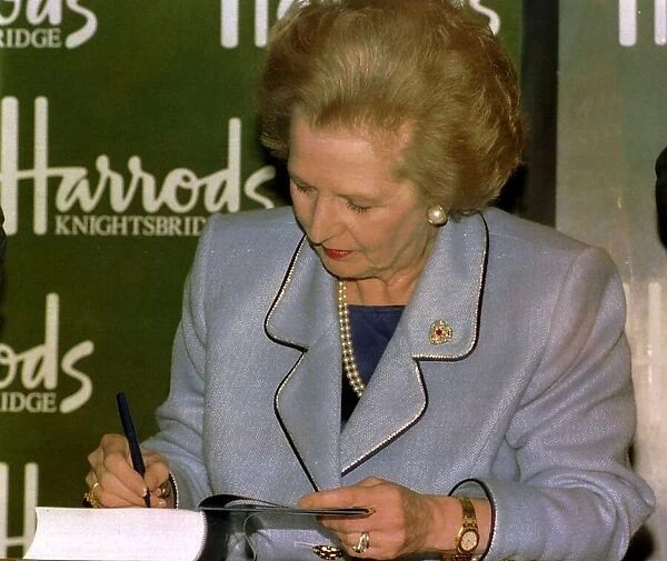 former Prime Minister Margaret Thatcherat a book signing at Harrods October 1993