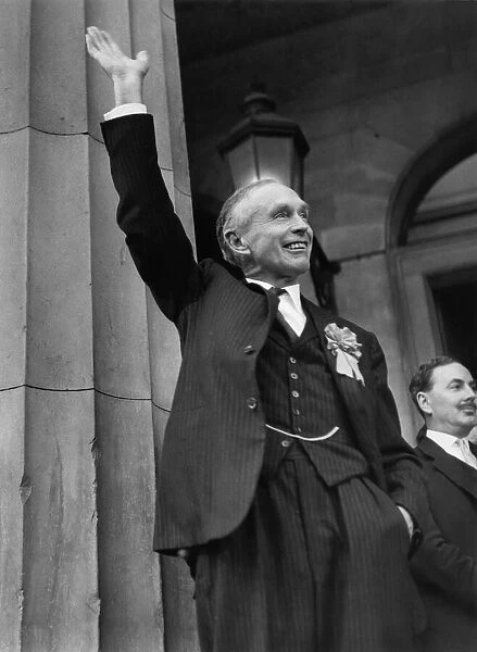Prime Minister Sir Alec Douglas Home waving to the crowd after his victory at Perth