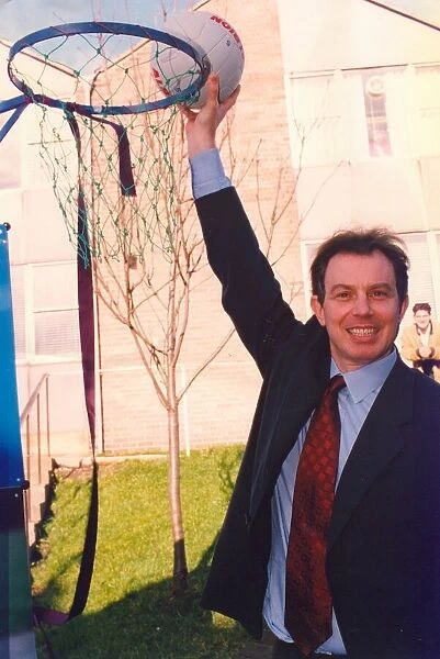 Prime Minister Tony Blair tries his hand at Netball