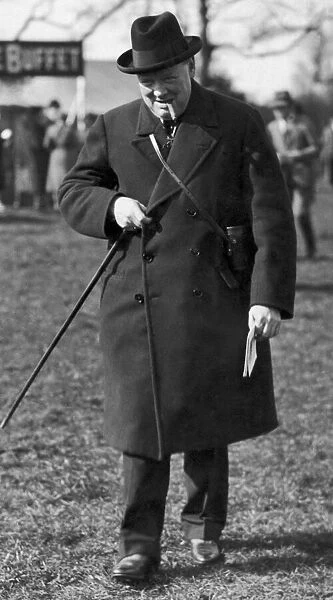 Prime Minister Winston Churchill pictured attending the Grand National ast Aintree