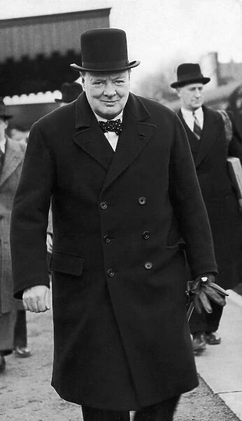 Prime Minister Winston Churchill pictured at Heald Green Station on his surprise visit to
