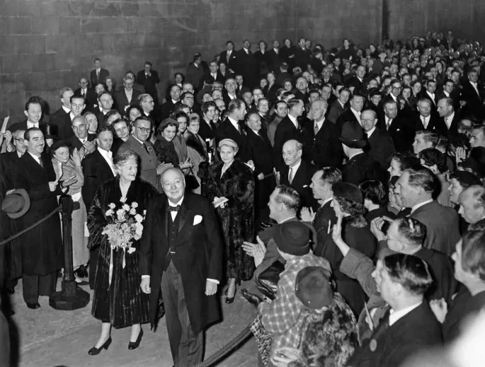 Framed Print : Prime Minister Winston Churchill receives a birthday presentation in Westminster Hall