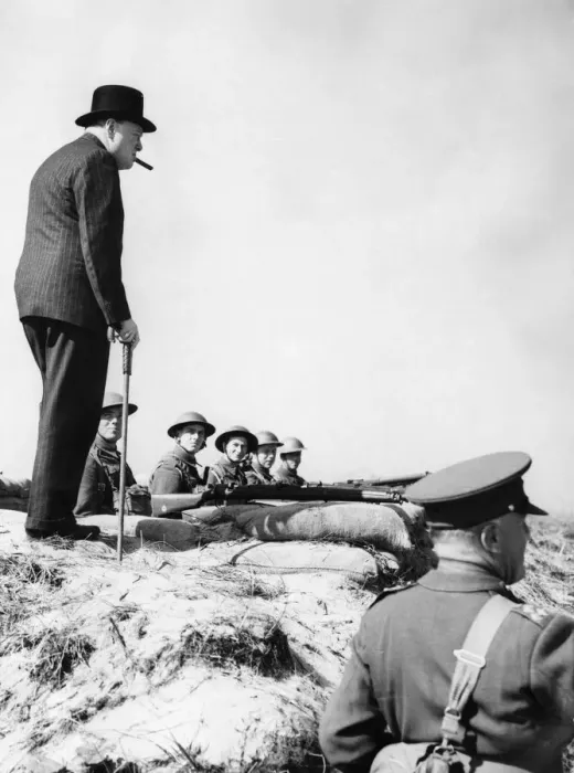 Framed Print : Prime Minister Winston Churchill seen here during a visit to the North East coast of Framed Print : Prime Minister Winston Churchill seen here during a visit to the North East coast of