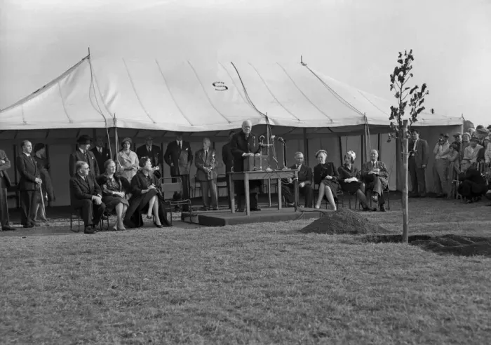 Framed Print : Former Prime Minister Winston Churchill speaking after planting an oak tree to inaugurate Framed Print : Former Prime Minister Winston Churchill speaking after planting an oak tree to inaugurate