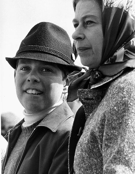 Prince Andrew as a boy with his mother Queen Elizabeth II at the Badminton Horse Trials