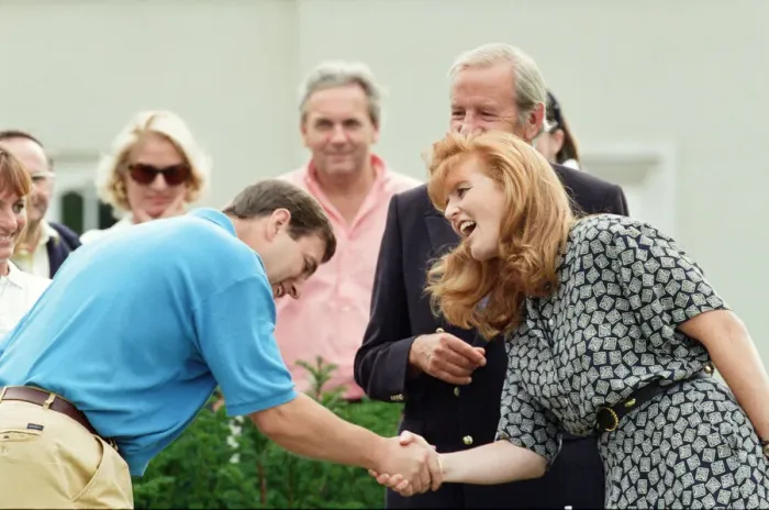 Framed Print : Prince Andrew, Duke of York and Sarah, Duchess of York at a charity golf match in aid of Framed Print : Prince Andrew, Duke of York and Sarah, Duchess of York at a charity golf match in aid of