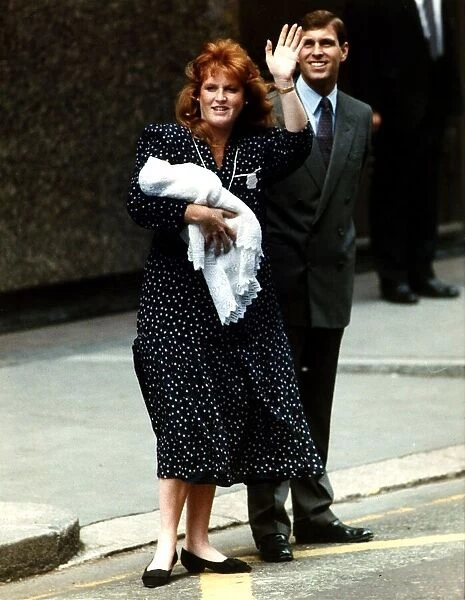 Prince Andrew Duke of York with his wife the Duchess of York with their new born baby