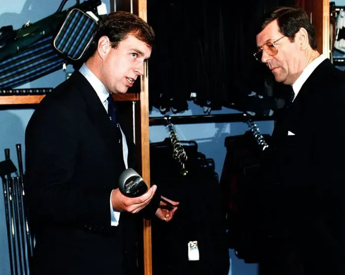 Framed Print : Prince Andrew after opening new clubhouse Turnberry looking at golf club with Bob Framed Print : Prince Andrew after opening new clubhouse Turnberry looking at golf club with Bob