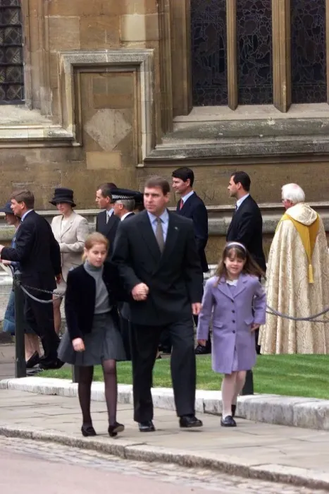 Framed Print : Prince Andrew with Princess Beatrice and Eugenie after attending a Easter Sunday service Framed Print : Prince Andrew with Princess Beatrice and Eugenie after attending a Easter Sunday service