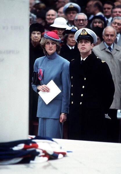 Prince Andrew and Princess Diana attend the unveiling a statue in Whitehall, London