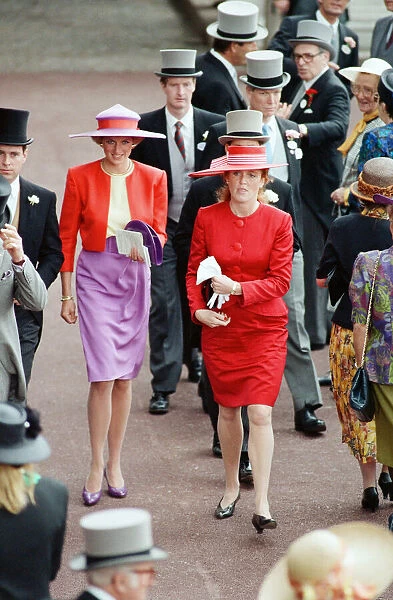Prince Andrew, Princess Diana and Sarah Ferguson, the Duchess of York attend the first