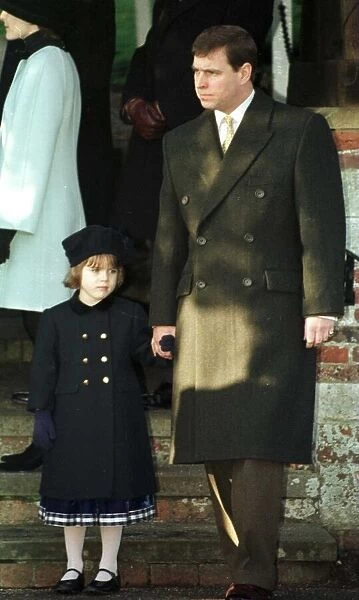Prince Andrew and Princess Eugenie at Sandringham in December 1995