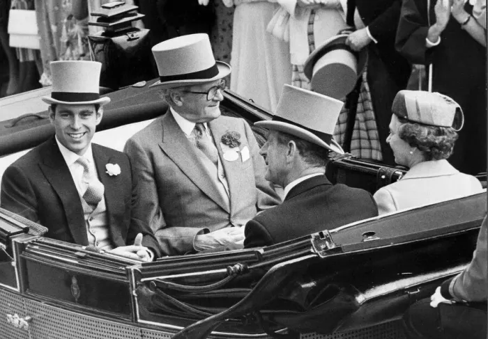Framed Print : Prince Andrew with the Queen and Prince Philip in carriage at Royal Ascot. June 1985 Framed Print : Prince Andrew with the Queen and Prince Philip in carriage at Royal Ascot. June 1985