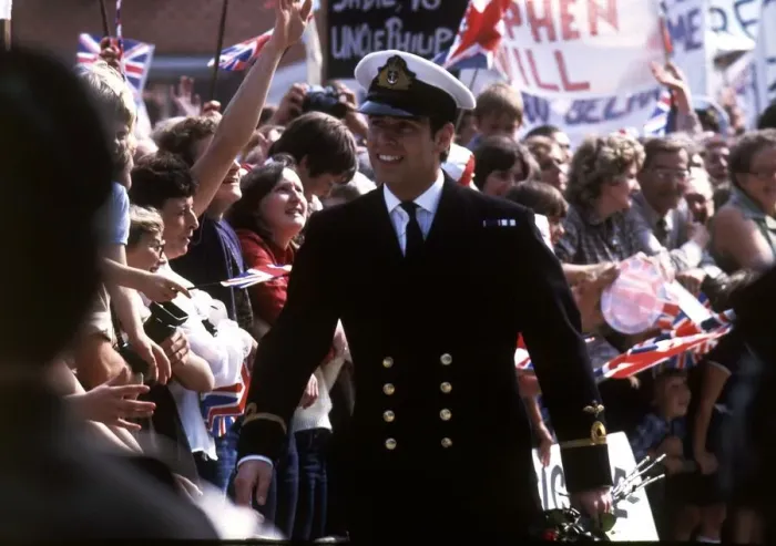 Framed Print : Prince Andrew returns from Falklands at Portsmouth after HMS Invincible docks 1982 Framed Print : Prince Andrew returns from Falklands at Portsmouth after HMS Invincible docks 1982