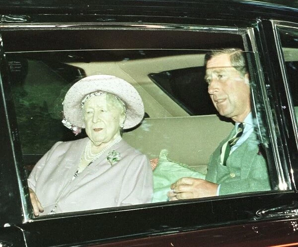 Prince Charles accompanied by the Queen Mother arriving at Crathie Church