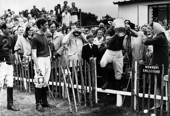 Framed Print : Prince Charles Aug 1967 at the end of a polo tournament watching team player drinking