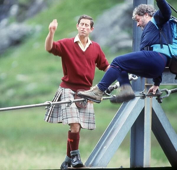 Prince Charles, August 1987, after walking tightrope at Glen Coe