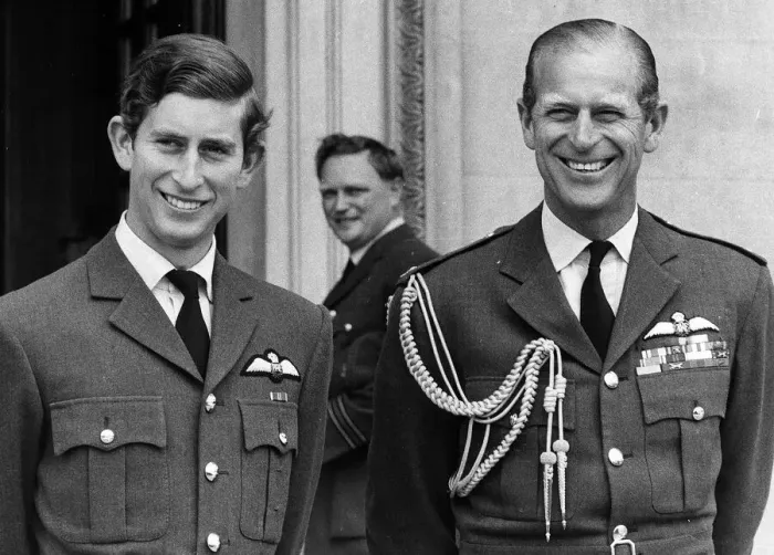 Framed Print : Prince Charles and his father Prince Philip wearing RAF uniform at the passing out parade Framed Print : Prince Charles and his father Prince Philip wearing RAF uniform at the passing out parade