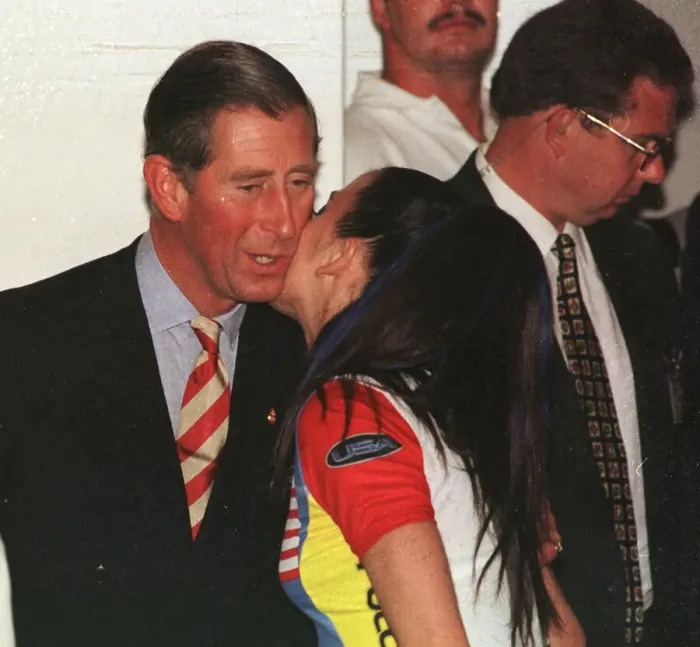 Framed Print : Prince Charles gets a kiss from Spice Girl Mel C in Johannesburg Framed Print : Prince Charles gets a kiss from Spice Girl Mel C in Johannesburg