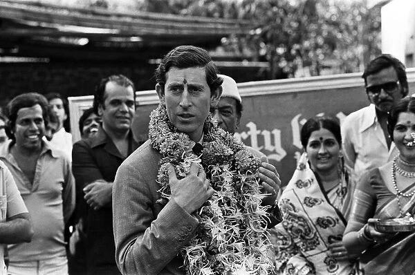 Prince Charles in India wears garland around neck. 1st December 1980
