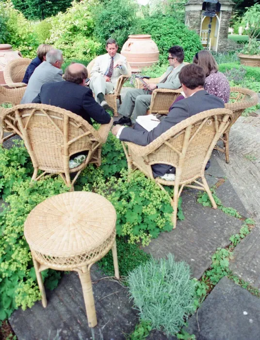 Framed Print : Prince Charles, is interviewed by members of the welsh press Framed Print : Prince Charles, is interviewed by members of the welsh press