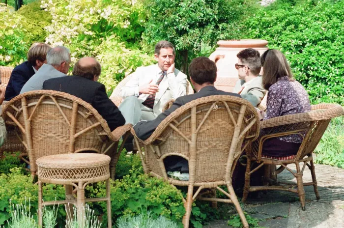 Framed Print : Prince Charles, is interviewed by members of the welsh press