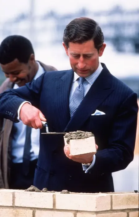 Framed Print : Prince Charles lays a brick at start of a housing scheme September 1988 Framed Print : Prince Charles lays a brick at start of a housing scheme September 1988