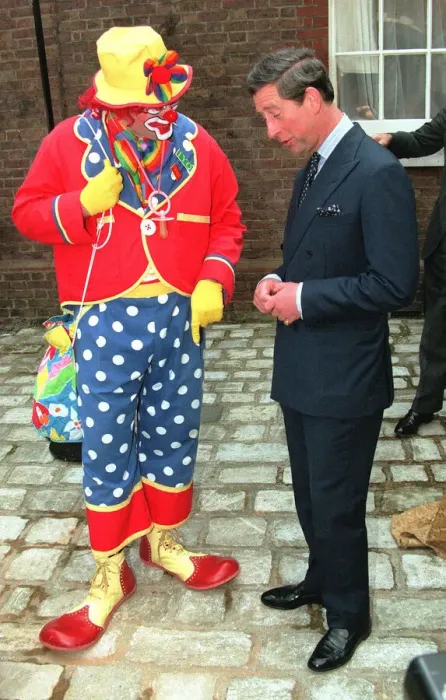 Framed Print : Prince Charles meets Boo Boo the clown at the Princess Youth Business Trust
