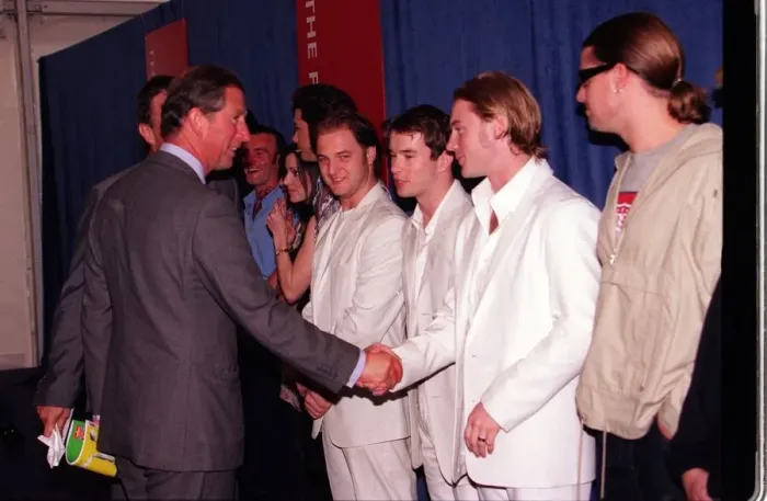 Framed Print : Prince Charles meets Boyzone Pop Group at party in the Park princes Trust Concert Framed Print : Prince Charles meets Boyzone Pop Group at party in the Park princes Trust Concert