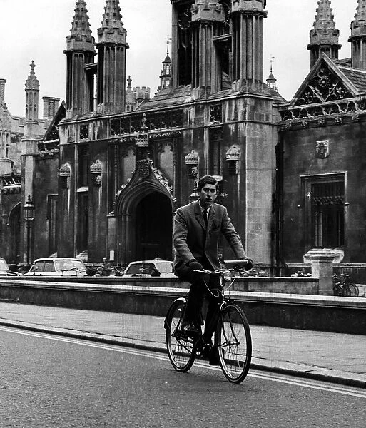 Prince Charles, November 1968 Pictured cycling outside Kings College Cambridge