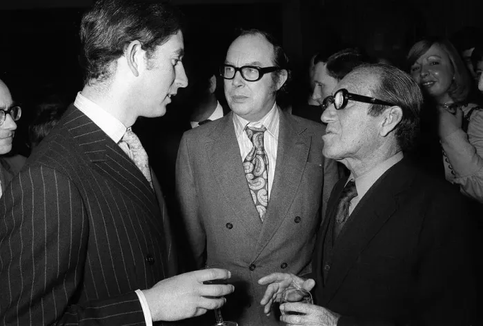 Framed Print : Prince Charles November 1973 talks to Eric Morecambe and Arthur Askey at the launching of