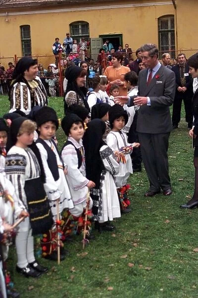 Prince Charles November 1998 meets school children in Mesna Romania