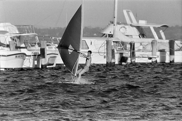 Prince Charles pictured windsurfing near Perth during his visit to Australia. March 1979