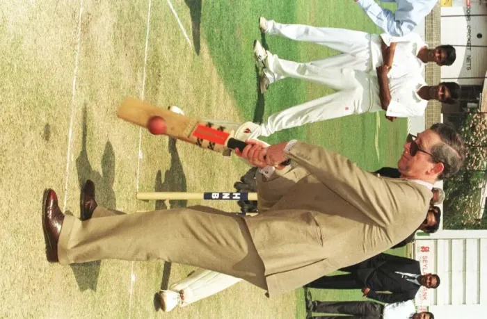 Framed Print : Prince Charles playing cricket in Sri Lanka February 1998 on a state visit at a