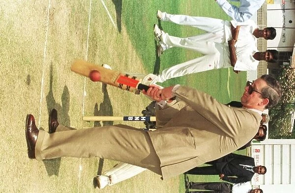 Prince Charles playing cricket in Sri Lanka February 1998 on a state visit at a
