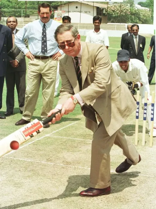Framed Print : Prince Charles playing cricket in Sri Lanka on a state visit