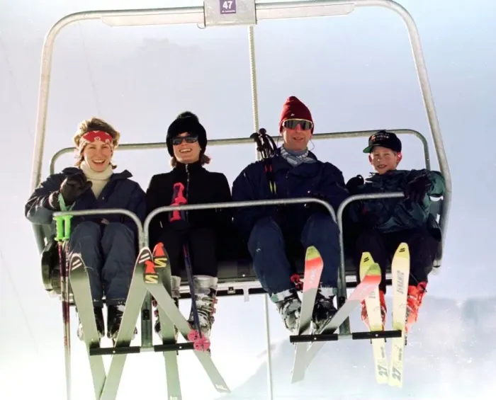 Framed Print : Prince Charles and Prince Harry shared a chairlift in Klosters with friends sisters Tara