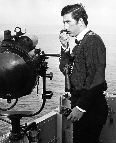 Prince Charles, The Prince of Wales on board HMS Bronington issuing orders during a
