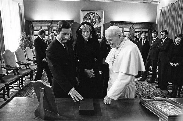 Prince Charles, Prince of Wales and Diana, Princess of Wales meet Pope John Paul II at