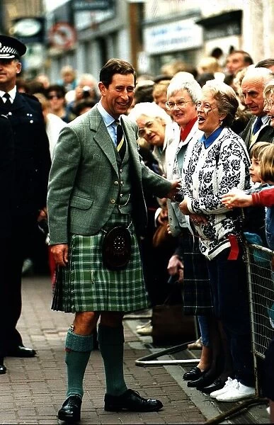 Prince Charles Prince of Wales Dingwall for Mod wearing green kilt jacket waistcoat