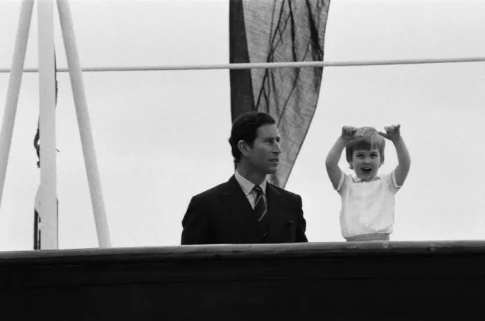 Framed Print : Prince Charles, Prince of Wales is reunited with his son William aboard Royal Yacht Framed Print : Prince Charles, Prince of Wales is reunited with his son William aboard Royal Yacht