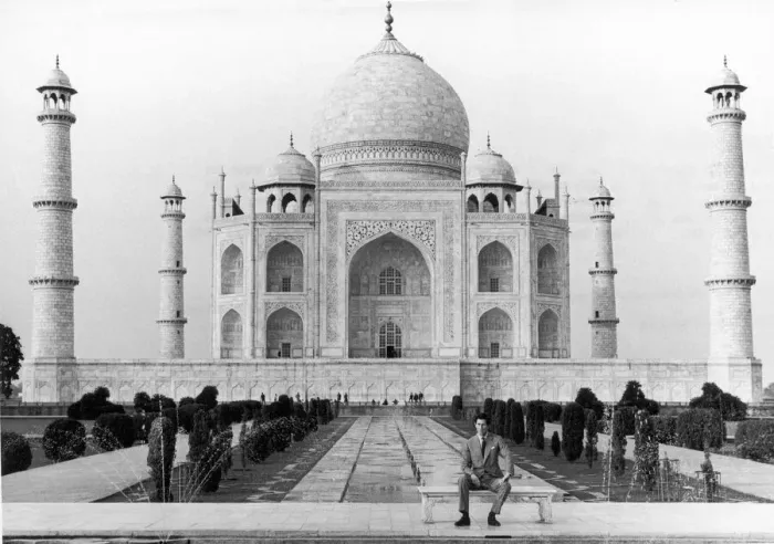 Framed Print : Prince Charles, the Prince of Wales, sitting in front of the Taj Mahal during his visit