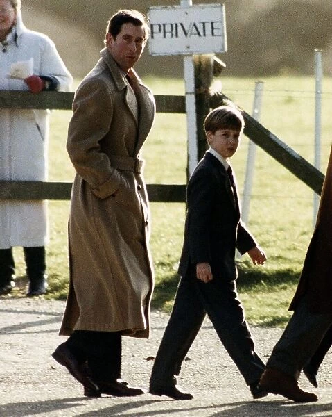 Prince Charles the Prince of Wales with his son Prince William at Sandringham